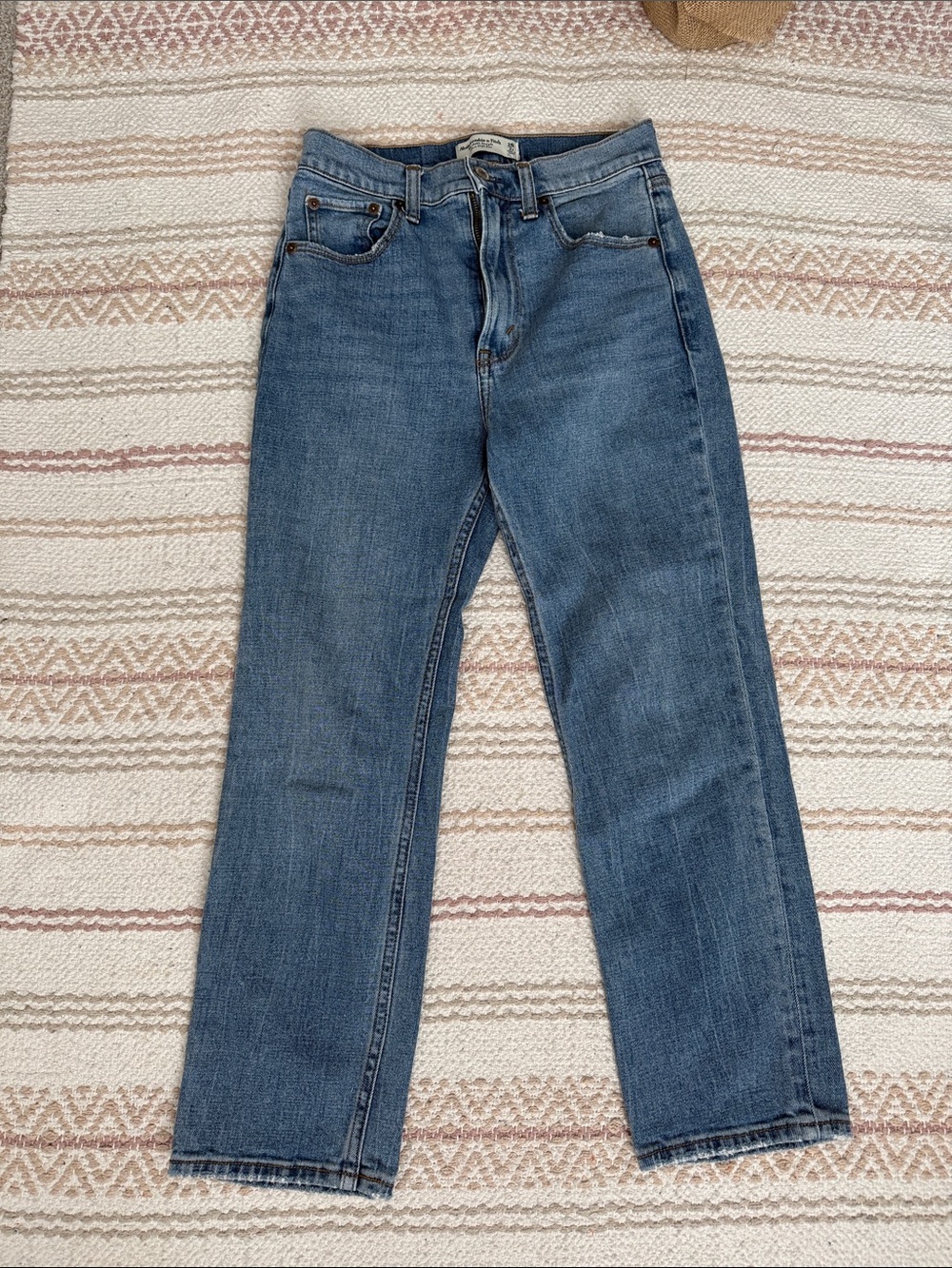 Abercrombie & Fitch Light Blue Ankle Straight Ultra High Rise Jeans